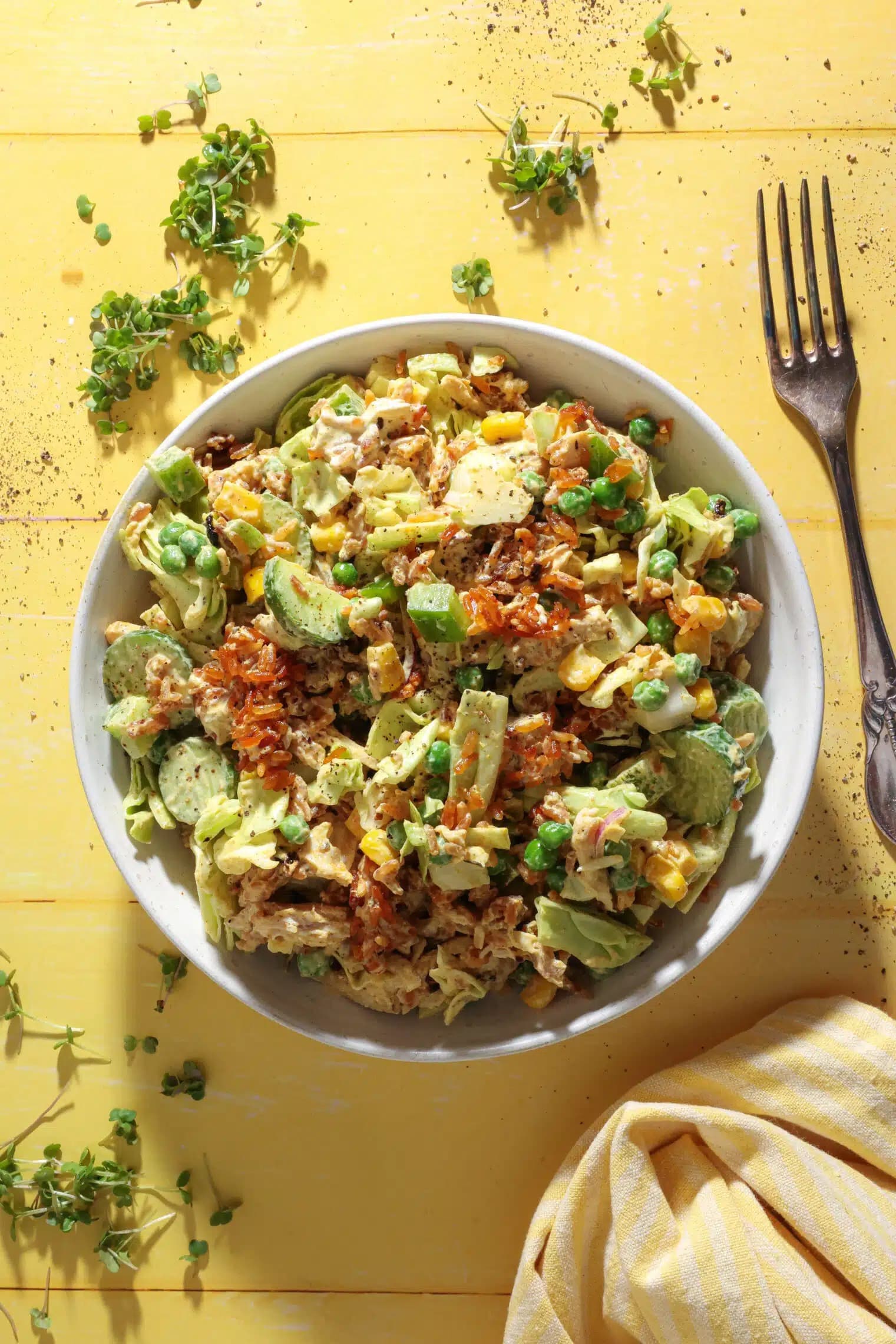 Crispy Rice Salad with Cajun Chicken and Curry Dressing — high-protein recipe photo