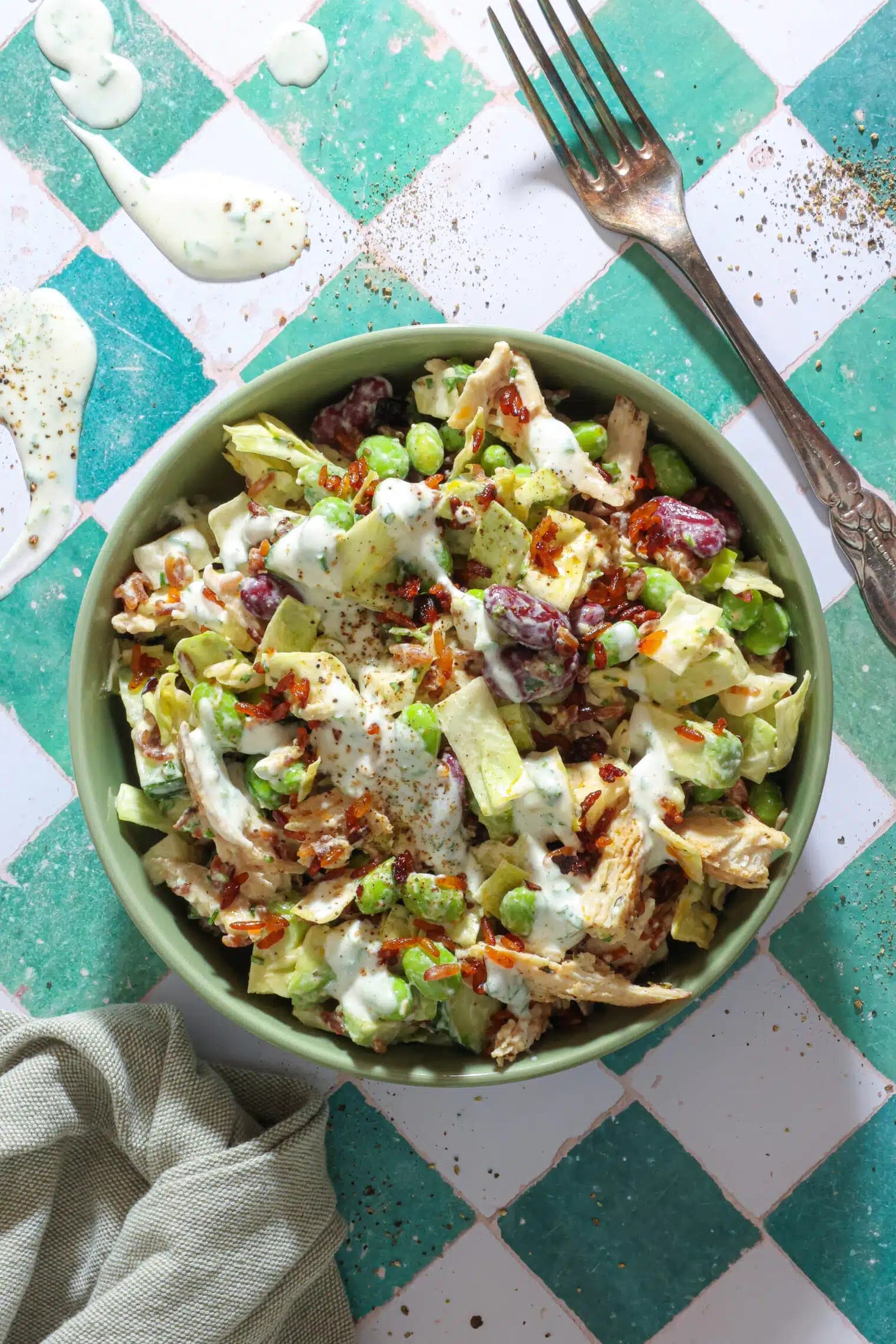Crispy Rice Salad with Cajun Chicken and Ranch Dressing — high-protein recipe photo