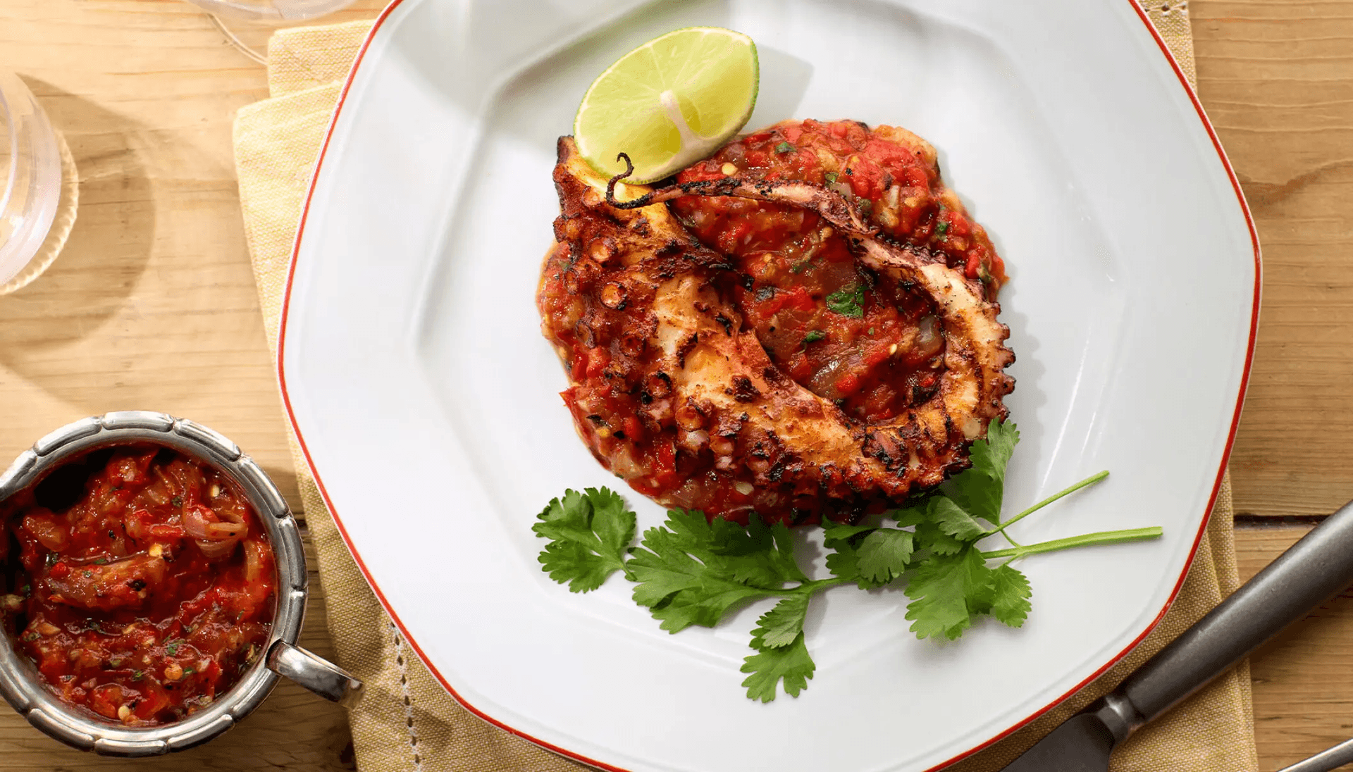 Grilled Octopus with Salsa Roja — high-protein recipe photo