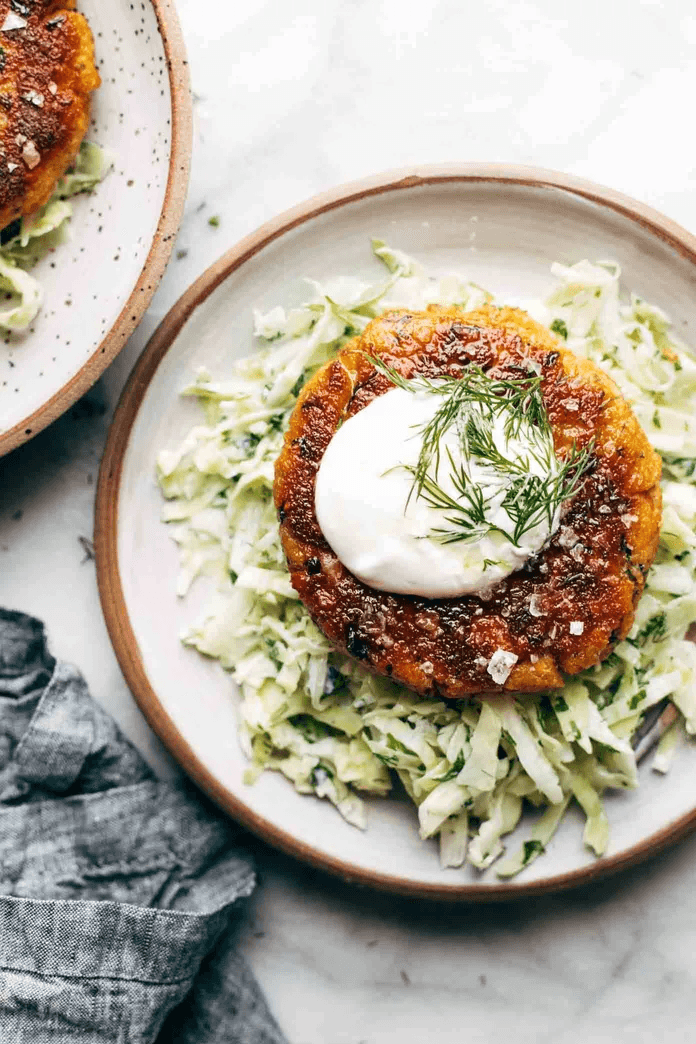 Salmon Burgers with Slaw — high-protein recipe photo