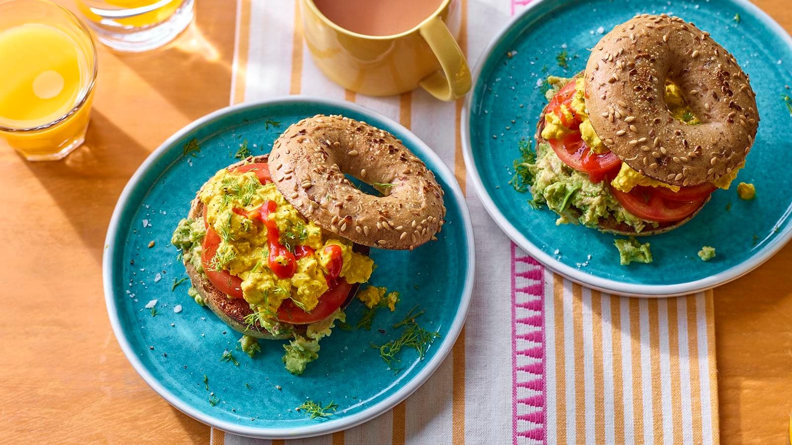 Tofu Scramble Breakfast Bagel — high-protein recipe photo